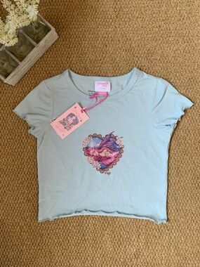 Cotton On x Peach PRC Blue Fairy Graphic Crop Tee XS NWT
